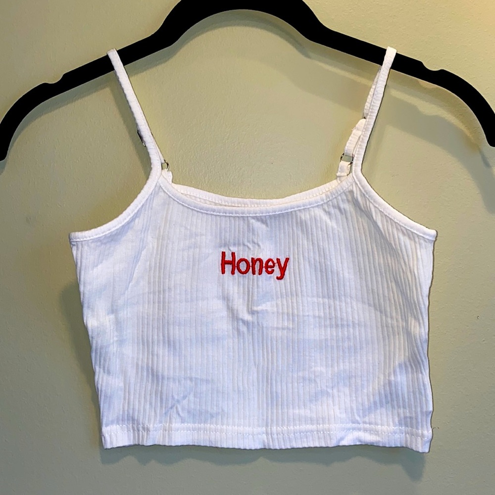 HONEYBUM White Cropped Spaggheti Strap Top Sz: S